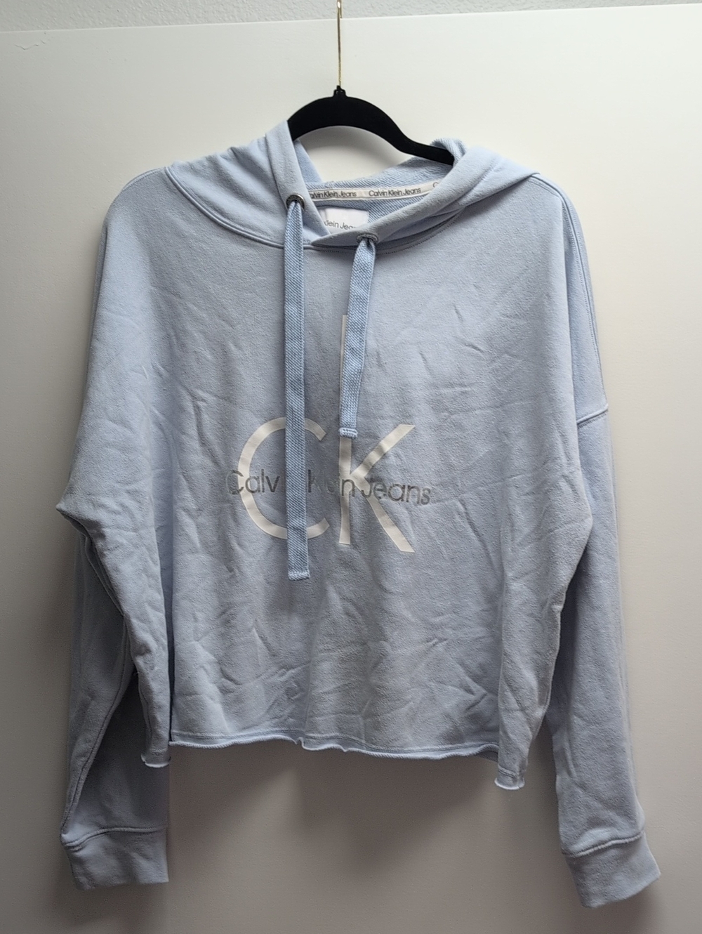 Calvin Klein Jeans Cropped Pale Blue CK Logo Hoodie XL